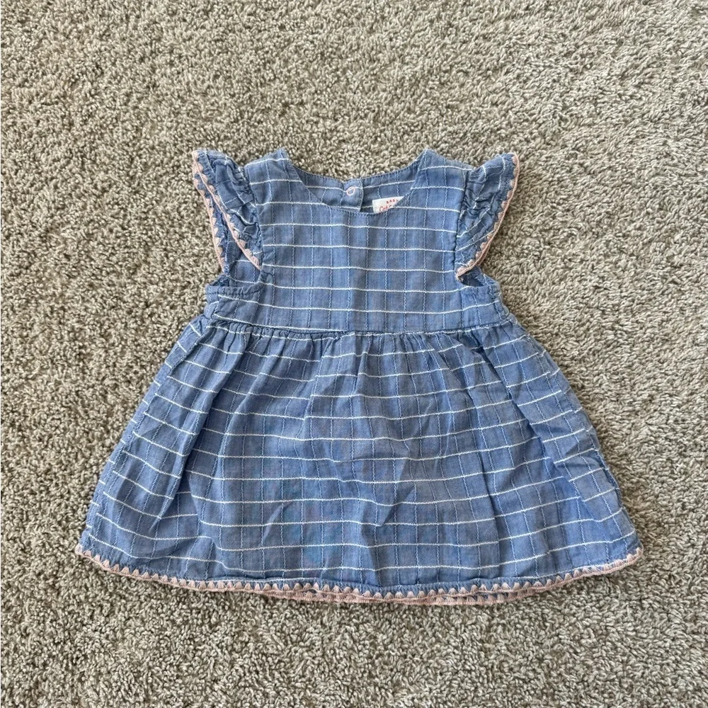 Cat & Jack Baby Girl Stripe Plaid Flutter Sleeve Dress Easter- Size 6-9 Months